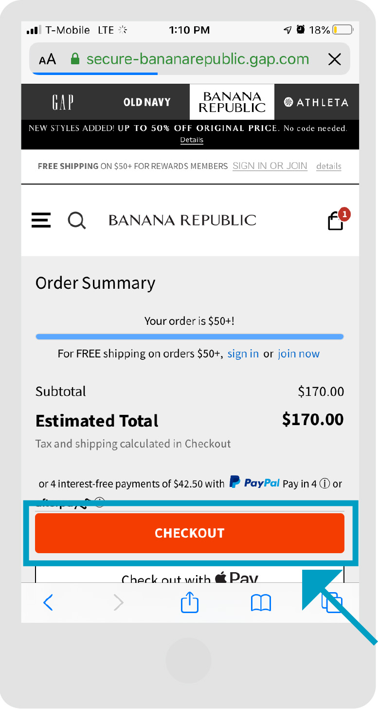 صفحة Banana Republic على الإنترنت الخطوة 2