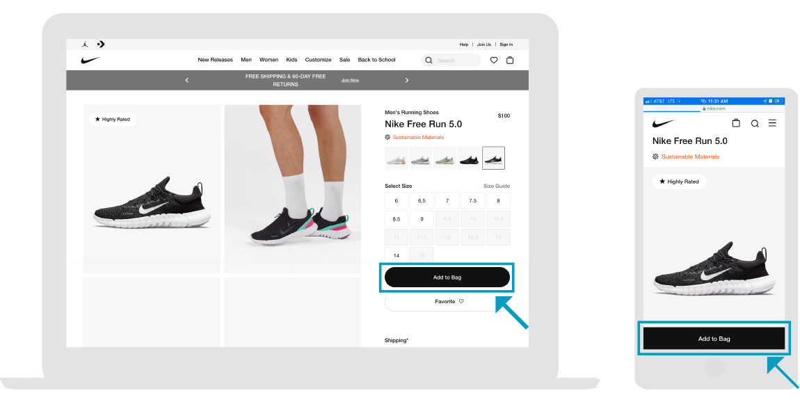 Nike - صفحة المتجر - الخطوة 1