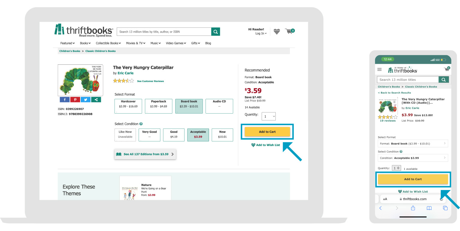 Thriftbooks 'add to cart' page for a book