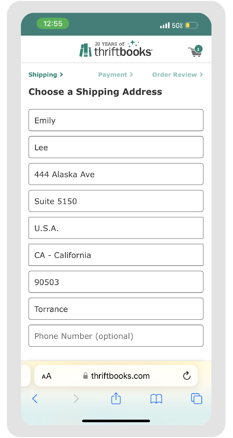 Thriftbooks Payment Information Page - Mobile