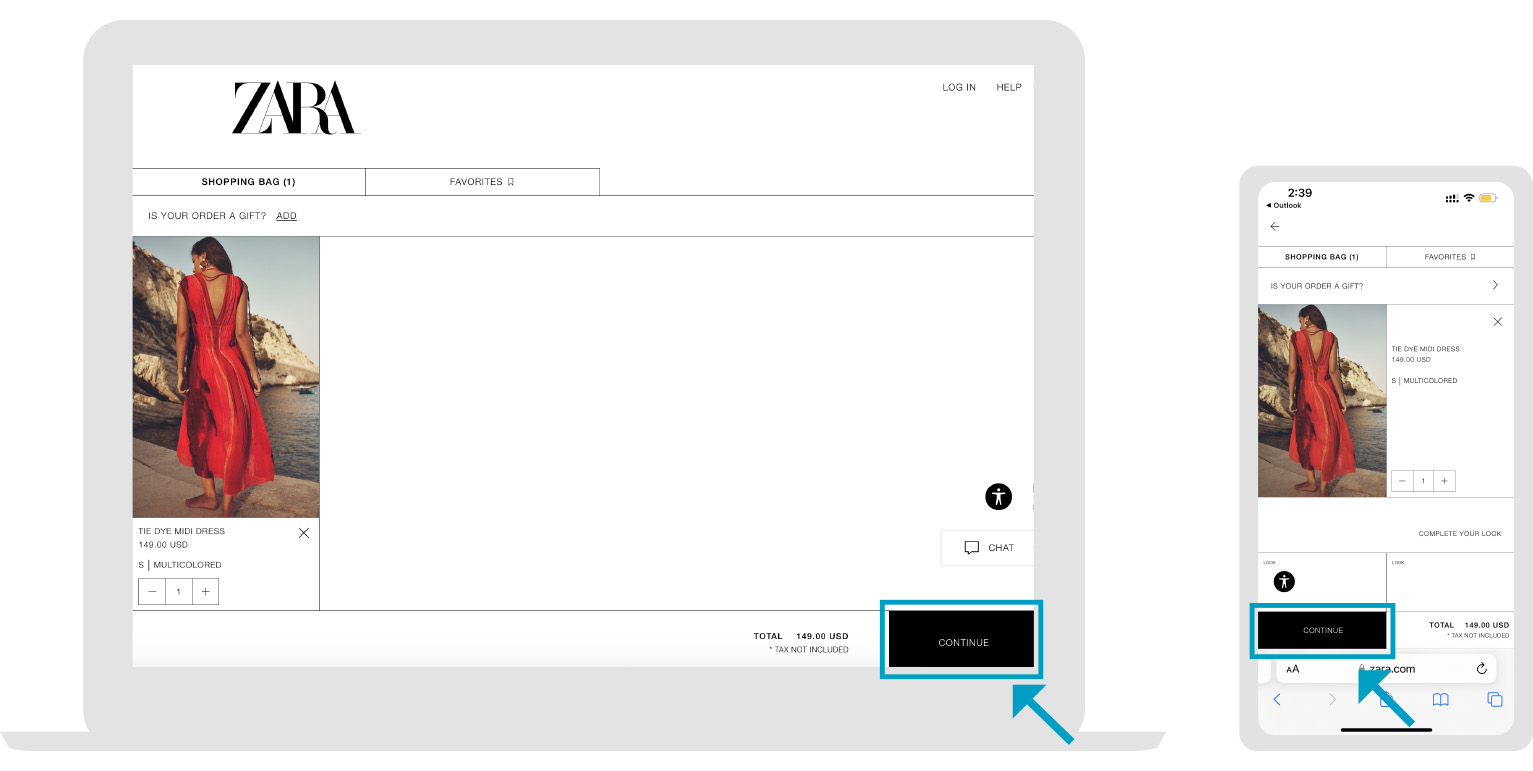 Zara checkout page