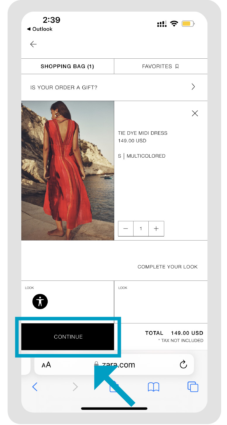 Zara Checkout Page Mobile