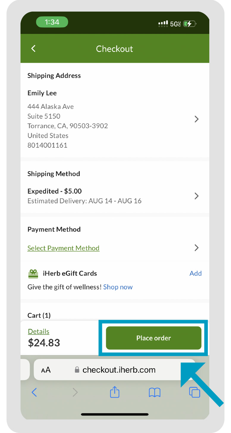iHerb - website step 3 mobile
