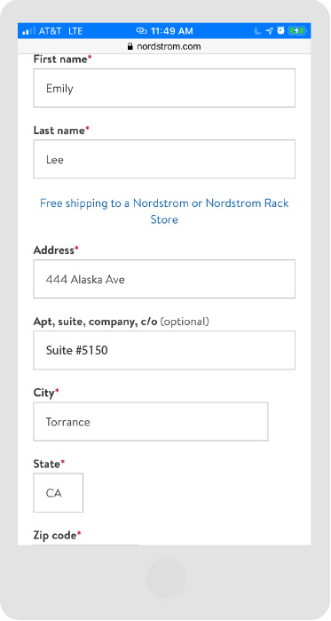 Nordstrom - Página de tiendas - Paso 3.2 - Móvil