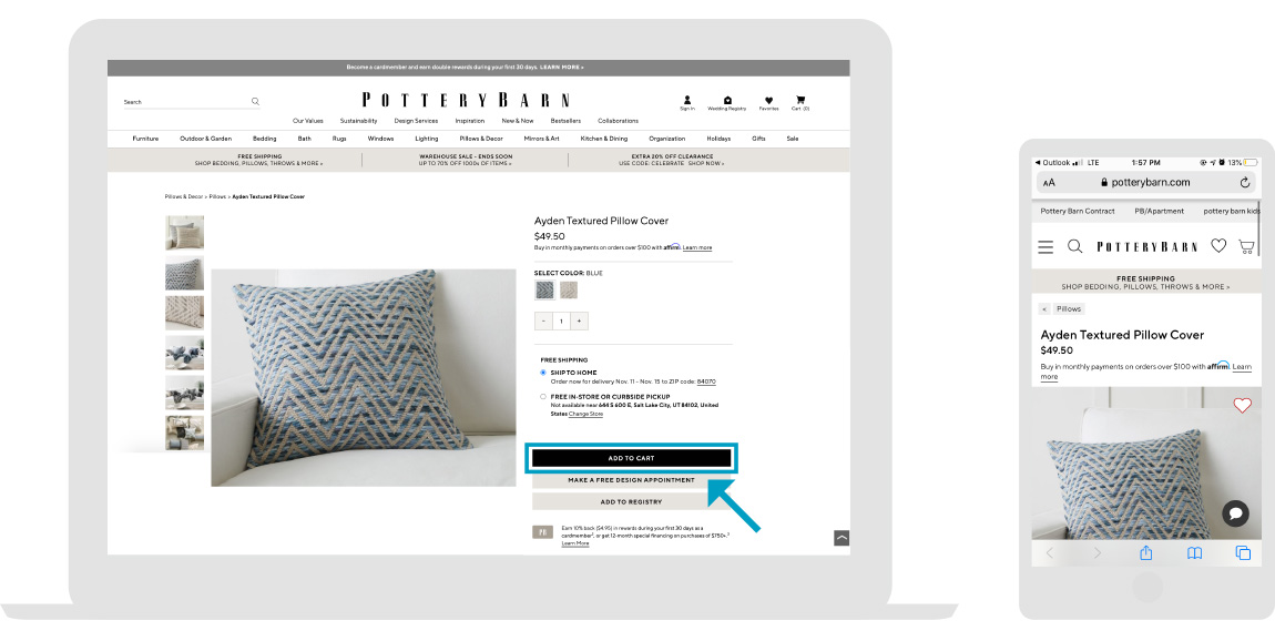 Pottery Barn - Página de tiendas - Paso 1