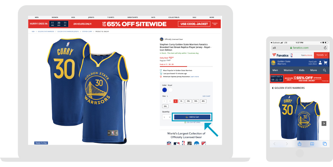 Fanatics Site web - Étape 1