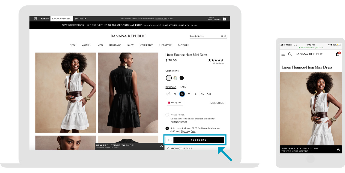 Banana Republic Webpage Step 1