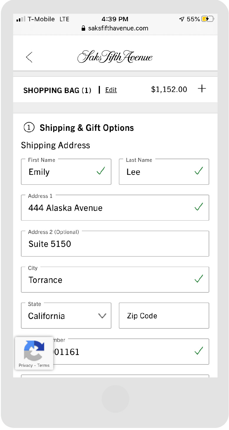 Saks Webpage - Step 3 Mobile