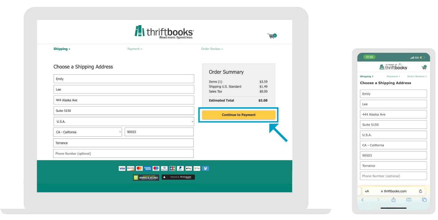 Страница платежной информации Thriftbooks