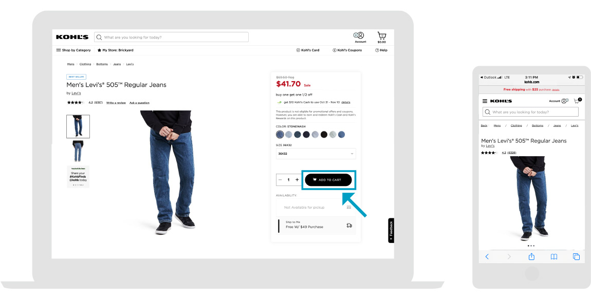 Kohls Web Sayfası - Adım 1