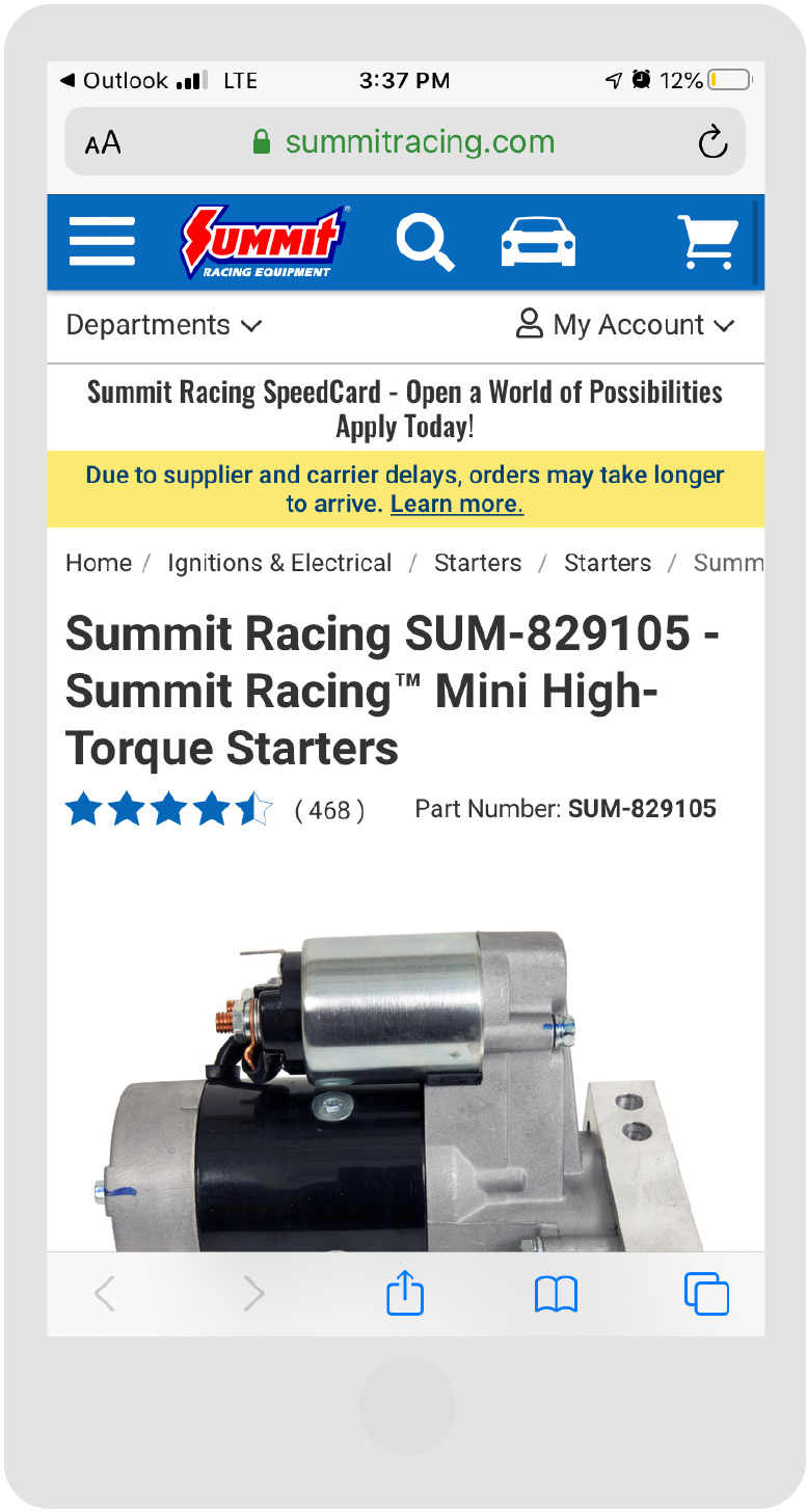 Summit Racing -商店页面 - 步骤 1 - 移动端